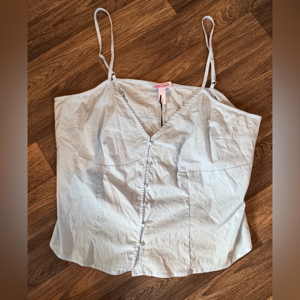Light Blue Spaghetti-Strap Button Front Tank Top